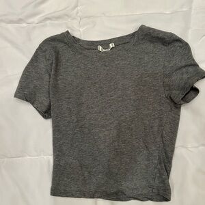 Gray Crop Fitted Short Sleeve Tee